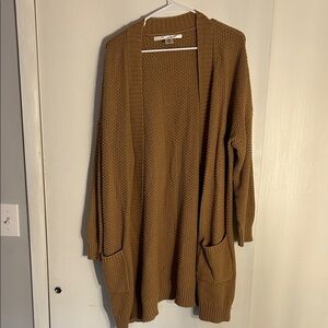 Women’s Open-Front Waffle Knit Duster Cardigan - Brown